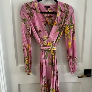 AFRM Pink and yellow Floral long sleeve woven Dress with open back detail